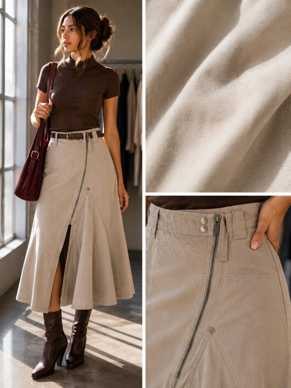 Smart Set Cream Cotton Wrap Front Midi Skirt A Line Classic Preppy 5